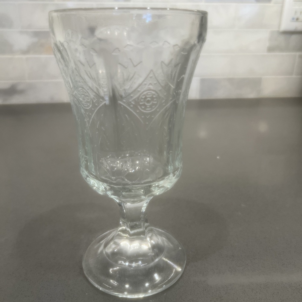 Vintage Indiana Glass Clear "Recollection" Water Goblet with Stem EUC